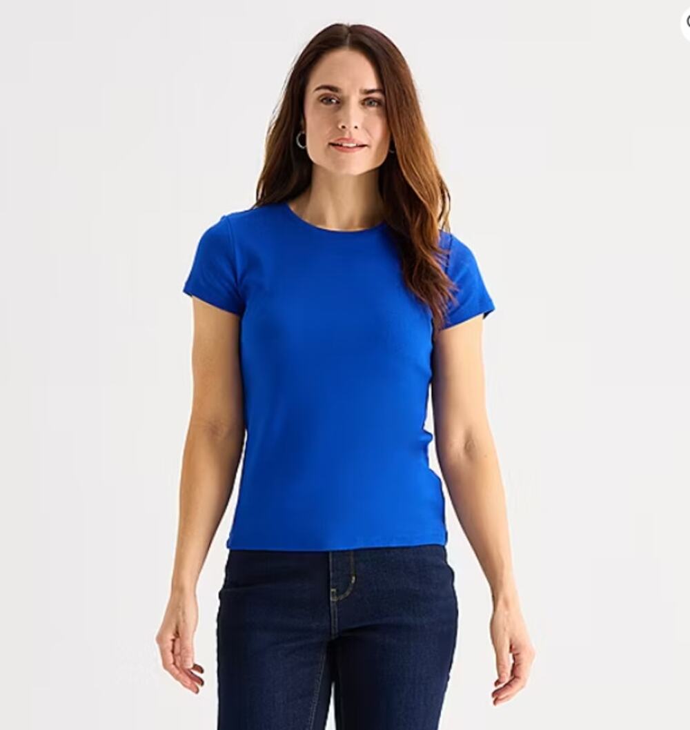 NWT Liz Claiborne Bold Blue Short Sleeve Crew Neck T-Shirt Women's Size XS New